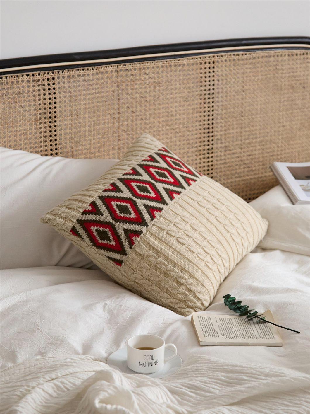 Acrylic Traditional National Style Square Knitting Pillow Case for Sofa Bed Room House