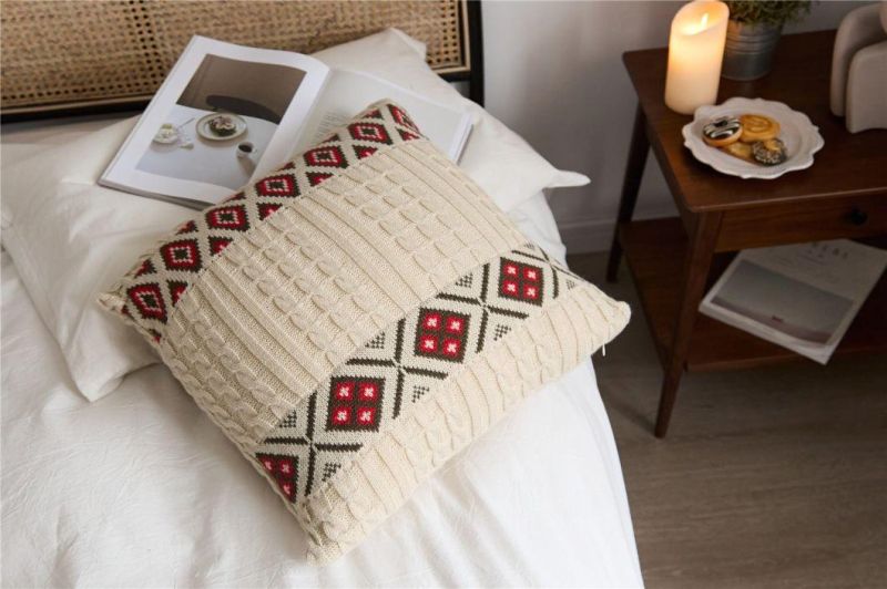 Acrylic Traditional National Style Square Knitting Pillow Case for Sofa Bed Room House