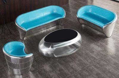 Modern Living Room Furniture Aluminum Leather Sofa