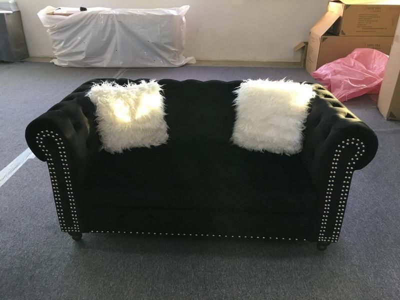 Velvet Fabric Sofa with Fur Pillow for Living Room Furniture