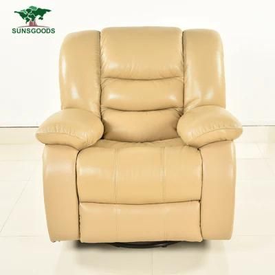 1 2 3 Manual Recliner Modern Design Leisure Genuine Leather Wood Frame Furniture Sofa