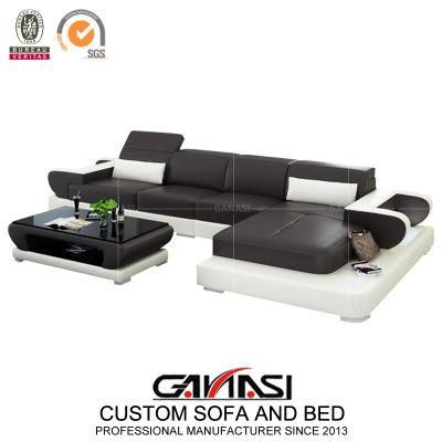Hotel Receiption Room Furniture L-Shaped Genuine Leather Recliner Sofa Set with Coffee Table