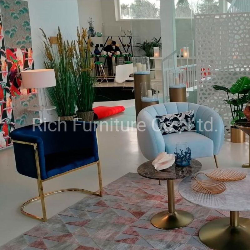 Living Room Furniture Lily Pumpkin Fabric Velvet Sofa Couch with Metal Legs Modern Sofa Chair