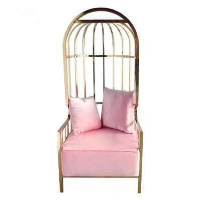European Elegant Wedding Velvet Gold Stainless Steel Cage Sofa Set Chair