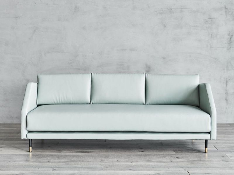Modern Design Furniture Mint Green Leather Wooden Legs Chesterfield Sofa