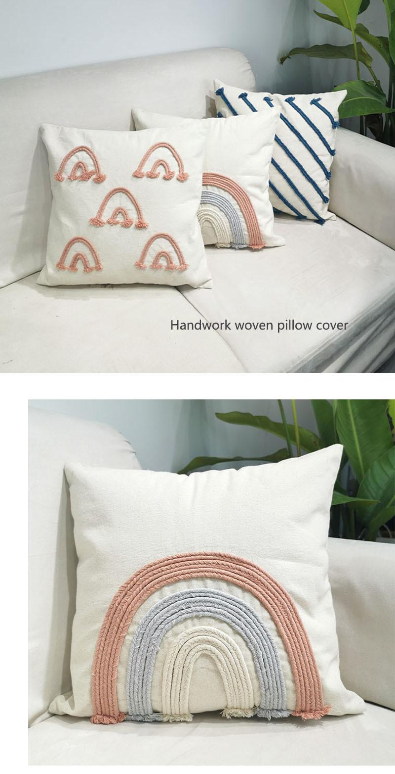 Luxury Cushion Cover Canvas Pillow Cover Decorative Rainbow Geometry Cute Square Sofa Pillow Cover