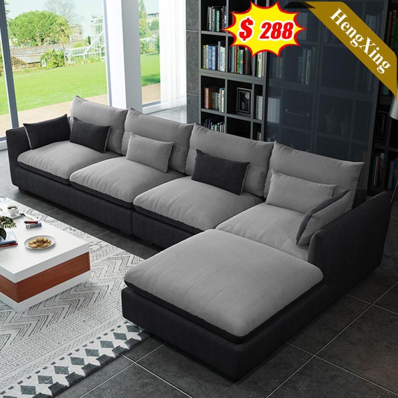 Classic Living Room Furniture Sofas Wooden Gray Fabric L Shape Sectional Sofa
