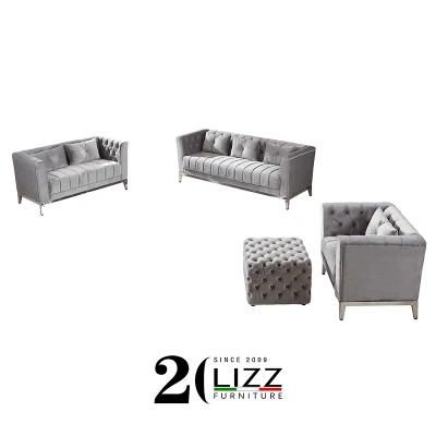 Modern Living Room Furniture New Velvet Fabric Sofa Set with Stainless Steel Legs