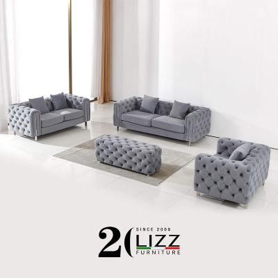 Dubai Sofa Furniture Luxury Modern Chesterfield Living Room Velvet Fabric Sofa
