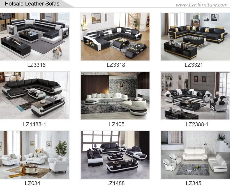 Italy Furniture Modern Genuine Leather Sectional Leisure Corner LED Sofa