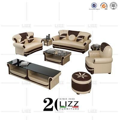 Leisure Loveseat Office Wooden Genuine Leather Chesterfield Sofa
