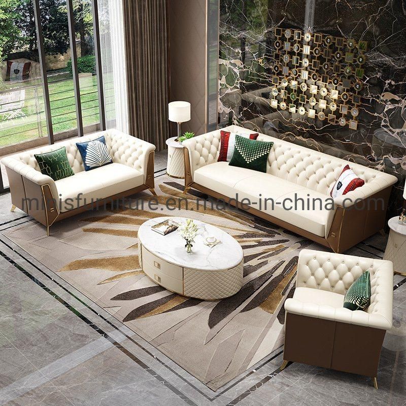 (MN-SF107) Hotel Sofa Set Furniture Home Living Room Metal Gold Leather Sofa