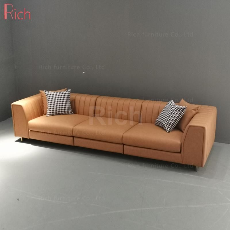 Factory Sofa Custom Nordic Style Modern PU Leather Three Seat Tufed Large Armrest Sofa