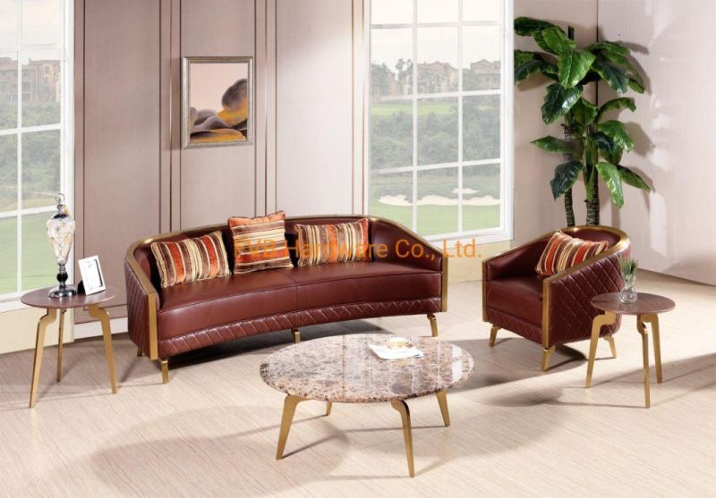 Classical European Living Room Leather Sofa Double and Single Seats