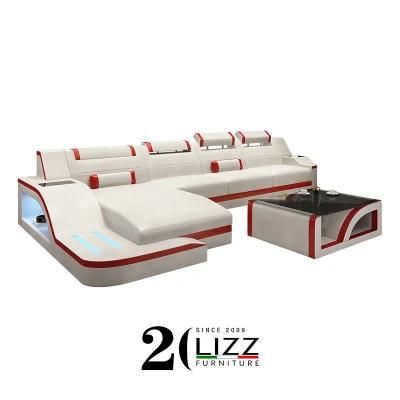 White Leather LED Sofa for Living House Furniture Sectional