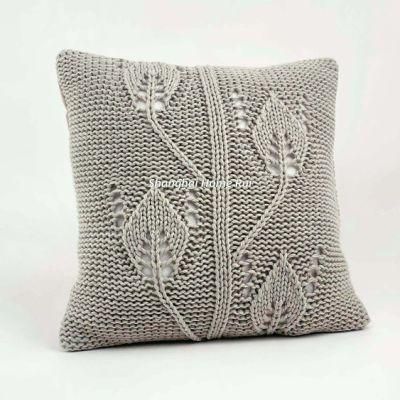 Home Textile Sofa Outdoor Deco Grey Floral Leaf Knitted Backrest Pillow Case Toss Cushion Cover