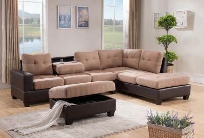 Fabric or PU Material Sectional Sofa with Kd Construction for Living Room Furniture