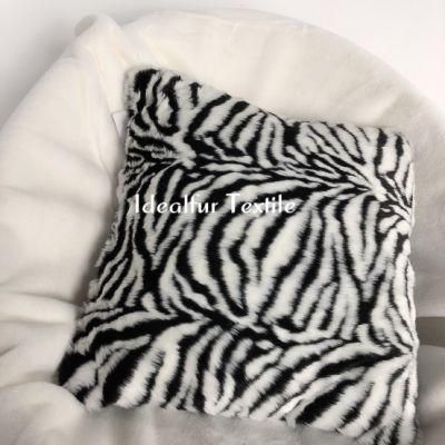 Black/White Jacquard Fake Fur Cushion Cover