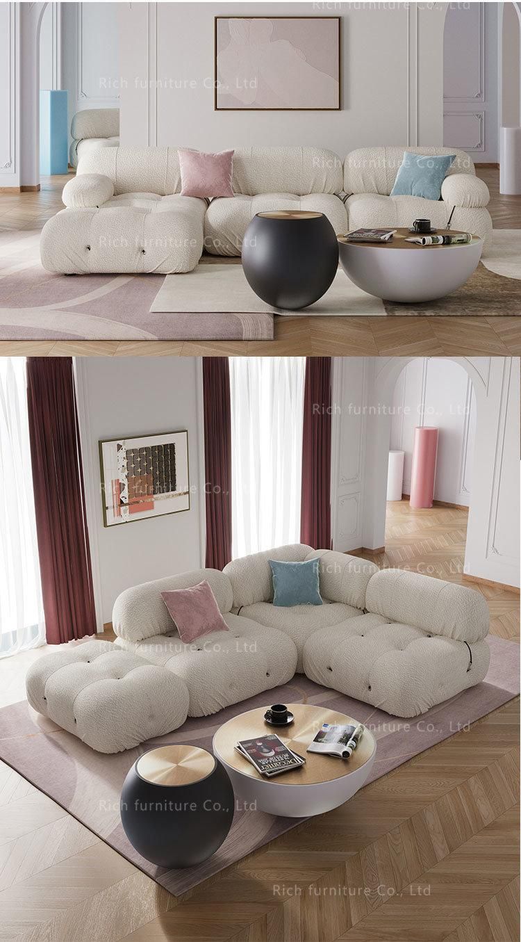 Nordic Style Designer Living Room Furniture Velvet Teddy Fur Fabric Sectional Sofa Flexible Combination Couch