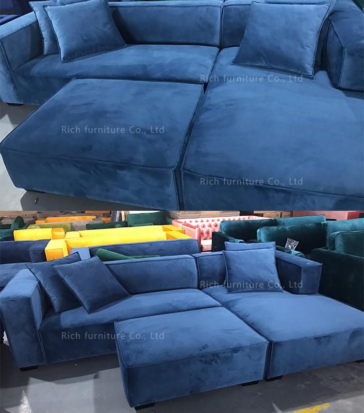 Modern Design Living Room I Shaped Blue Fabric Lounge Sofa