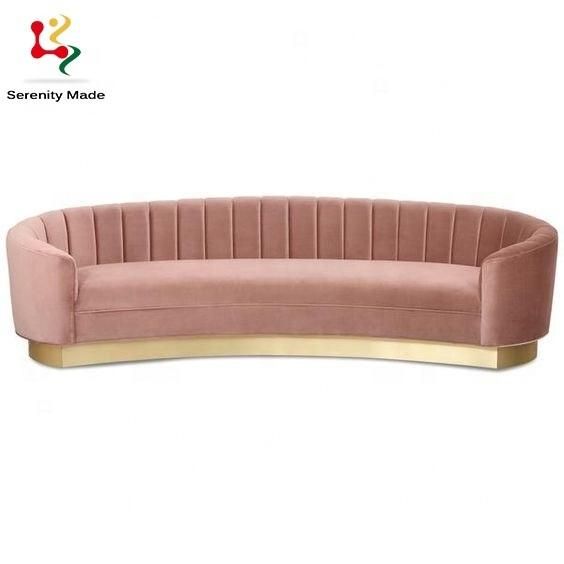Hotel Room Furniture Luxury Velvet Sofa for Club Modern Brass Base Living Room Couch
