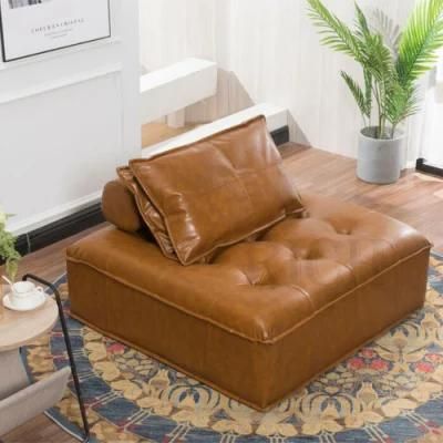 Sofa Tufted Settee Living Room Furniture Single Sofa Italy Lazy Tan Faux Leather Minimalist Top Grain Leather Sofa