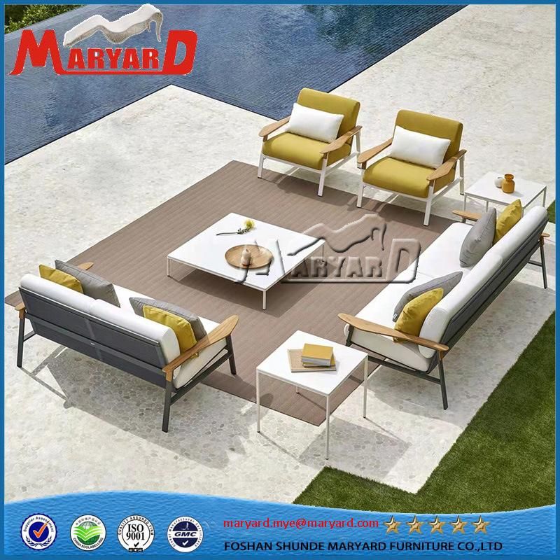 Luxury Outdoor Furniture Aluminum Patio Sofa with Teak Armrest