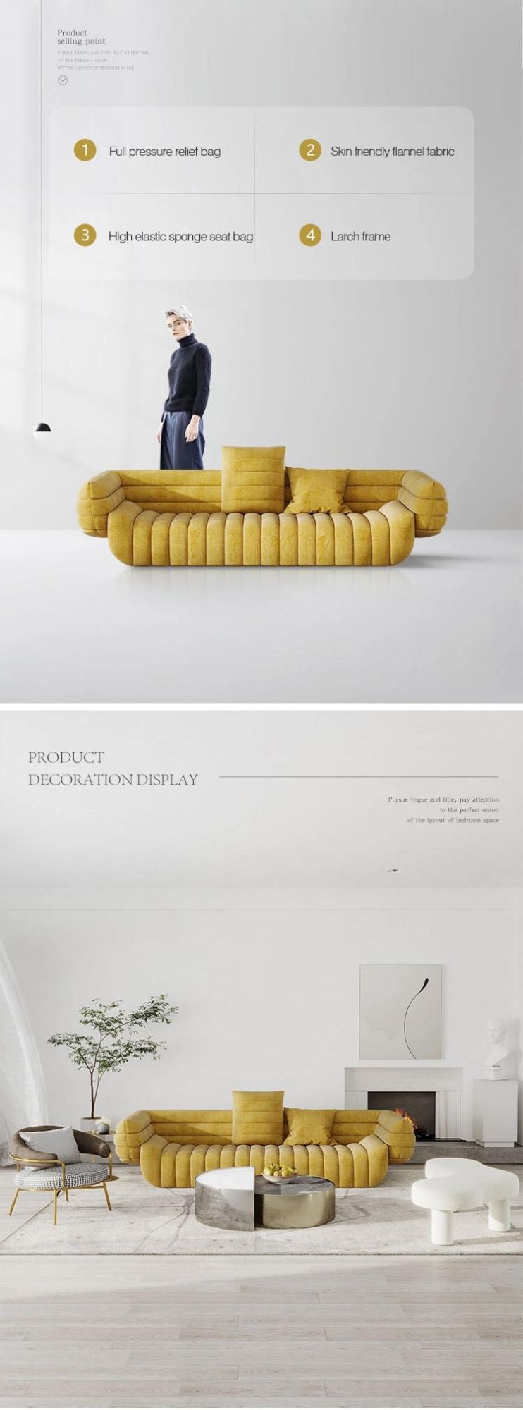 Italian Style Nordic Minimalist Modern Living Room Sofa Flannel Banana Shape Sofa