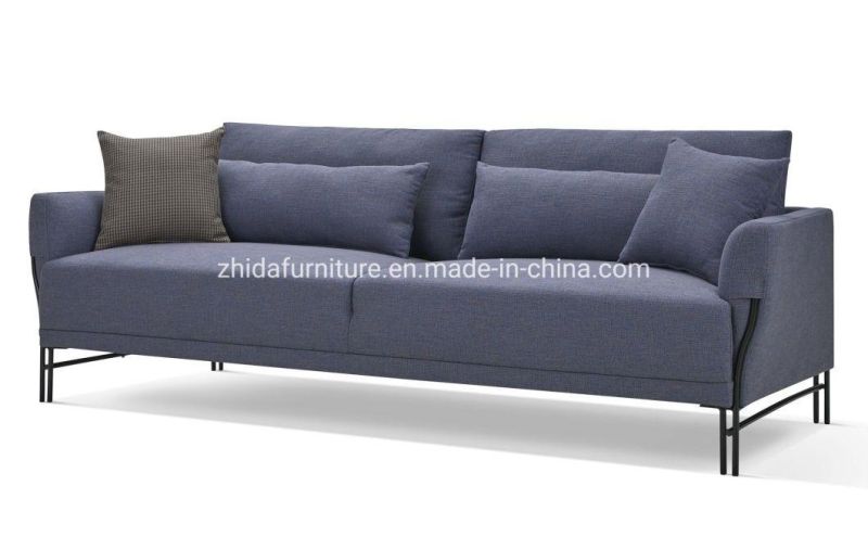Foshan Factory Home Furniture Manufacturer Italian Style Modern Metal Leg Fabric Villa Hotel Living Room Linen Sectional 1 2 3 Sofa