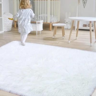 Soft Fluffy Faux Fur Bedroom Rugs Indoor Wool Sheepskin Area Rug for Girls Baby Living Room Chair Sofa Home Decor Floor Carpet, White