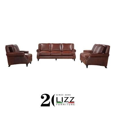 Australia Hot Sale Vintage Home Furniture Living Room Classic Genuine Leather Sofa Set