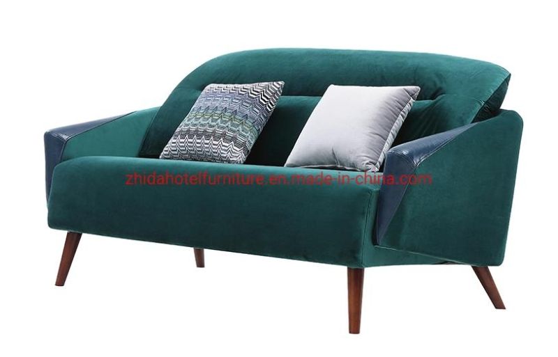 Modern Leather Armrest Fabric Wooden Leg Hotel Bedroom Living Room Sofa