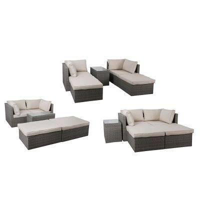 Outdoor Conversation Set Rattan Wicker Patio Furniture Sectional Sofa with Cushion and Glass Table