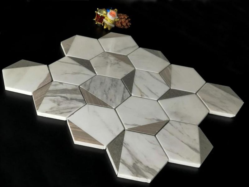 Europe and The United States Sell Like Hot Cakes Product Hexagon Natural Stone + Metal Mosaic, Suitable for Kitchen Baffle Wall, Sofa, TV Setting Wall