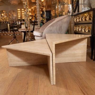 Nordic Living Room Furniture Light Luxury Triangle Travertine Stone Tea Table Set and Marble Coffee Table