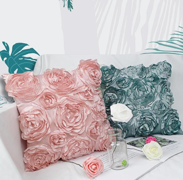 Big and Small Rose Embroidered Pilllow Cover Pillowcase for Wedding/Garden/Party/Sofa Decoration