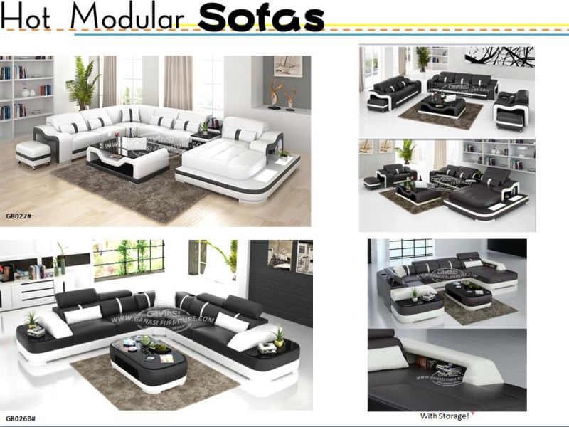 Living Room Leisure Style 1+2+3 Sofa Sets with LED and Coffee Table