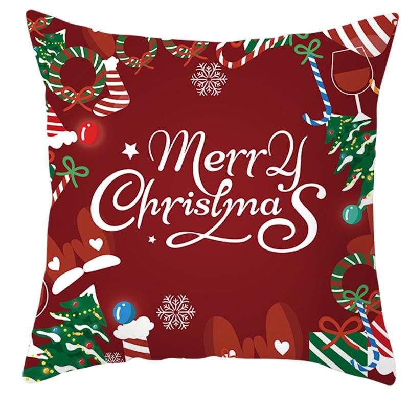 Merry Christmas Pillow Covers Pillowcase Red Green Christmas Hat Elk for Decoration