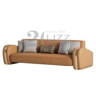 Professional European High Quality Hotel Home Furniture Italian Style Living Room Luxury Yellow Genuine Leather Sofa