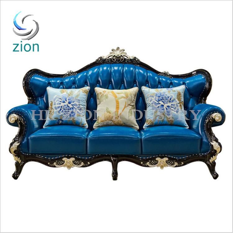 Luxury Style Sofa Set 1+2+3 Seater Home Villa Hotel Living Room Furniture European Style Sofa First Layer Cowhide Blue Leather Sofa