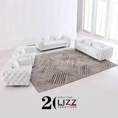 Foshan Factory Modern Italian Style Home Leisure Genuine Leather Sofa Sectional White Couch with Ottoman