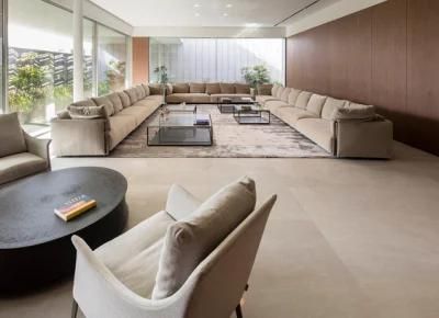 Saudi Arabia Unique Large Living Room Oversize Sofas Couches in Comfy Fabric with Square Glass Coffee Tables