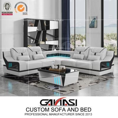 Furniture European Style Genuine Leather Fabric Home Sectional Sofa Sets with Table