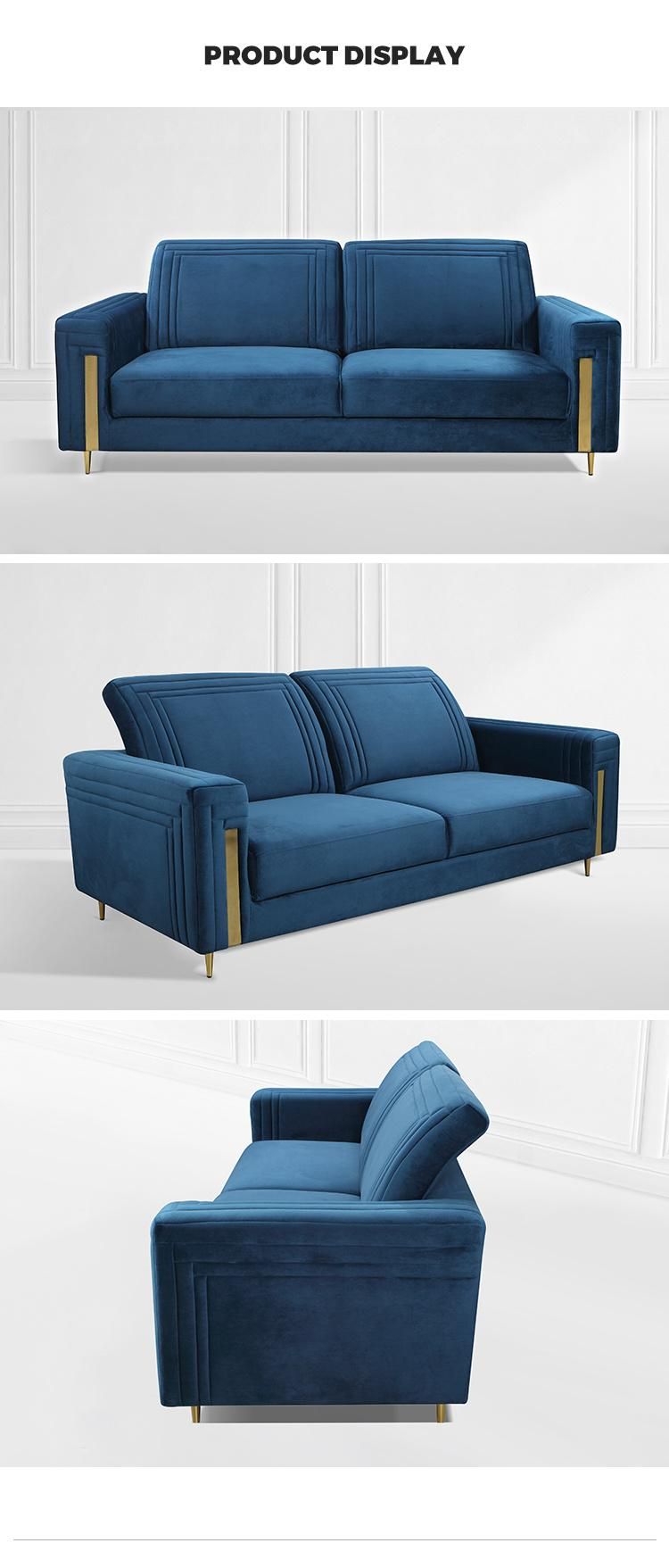 Linsy Modern Blue Velvet Sofa Set Furniture Living Room Modular Sofa Jym2181