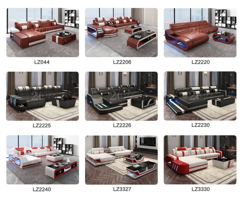 High Back Comfortable Genuine Leather Home L Shape Furniture Living Room Functional Brown Sofa