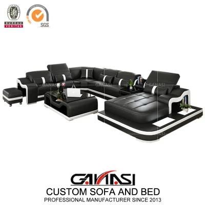 U Shape Imported Leather Chaise Sofa with Side Table G8027