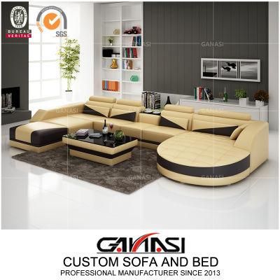 Popular Sectional Leather Sofa Modern Home Furniture Set Design with Chaise