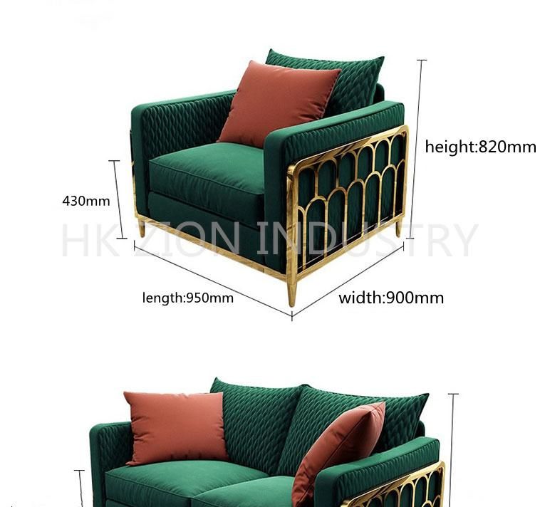 Light Luxury Fabric Sofa Small Family Living Room Furniture Complete Set Furniture Postmodern American Style Three-Person Stainless Steel Sofa