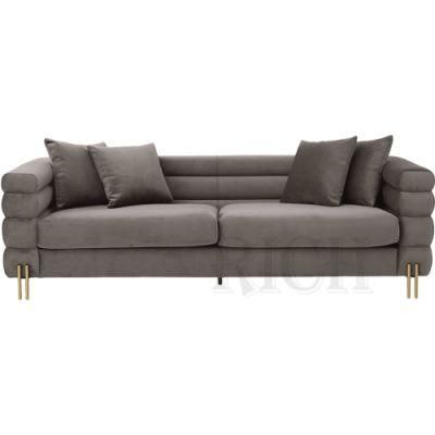Living Room Furniture Upholstered Velvet Couch Sofa 3 Seat Grey Fabric Sofa