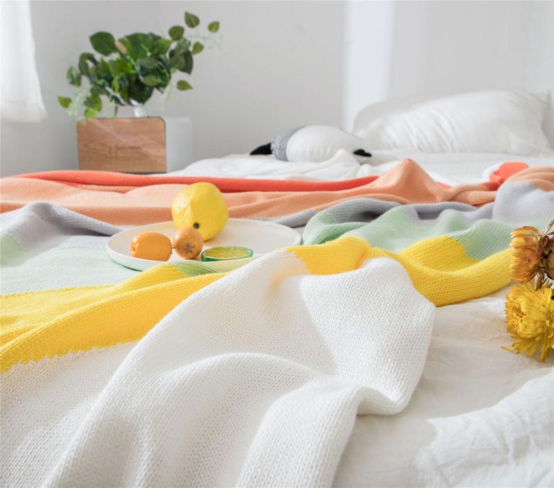 Organic Cotton Throw Blankets Rainbow Design Knitted Blanket for Home Sofa Cotton Knitted Blanket Baby